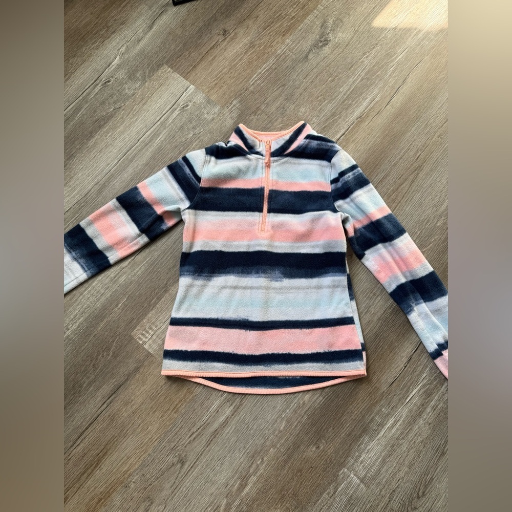 Striped Multi Color Quarter Zip Girls Pullover Sweatshirt Sweater Pink Blue L - Picture 2 of 6